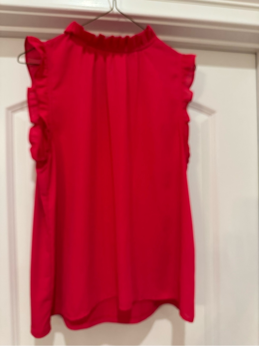 Ann Taylor Ruffle Mock Neck Sleeveless Top - Bright Pink